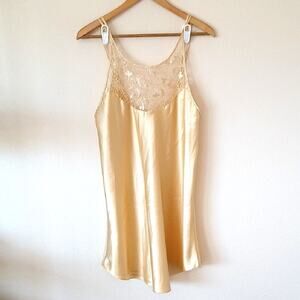 Vintage Secret Treasures Gold Lace Satin Camisole Slip Lingere